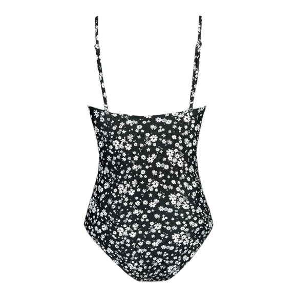 CUPSHE Swimwear Shirring Design V-Neck Low Back One Piece Swimsuit Black US S - Picture 2 of 9